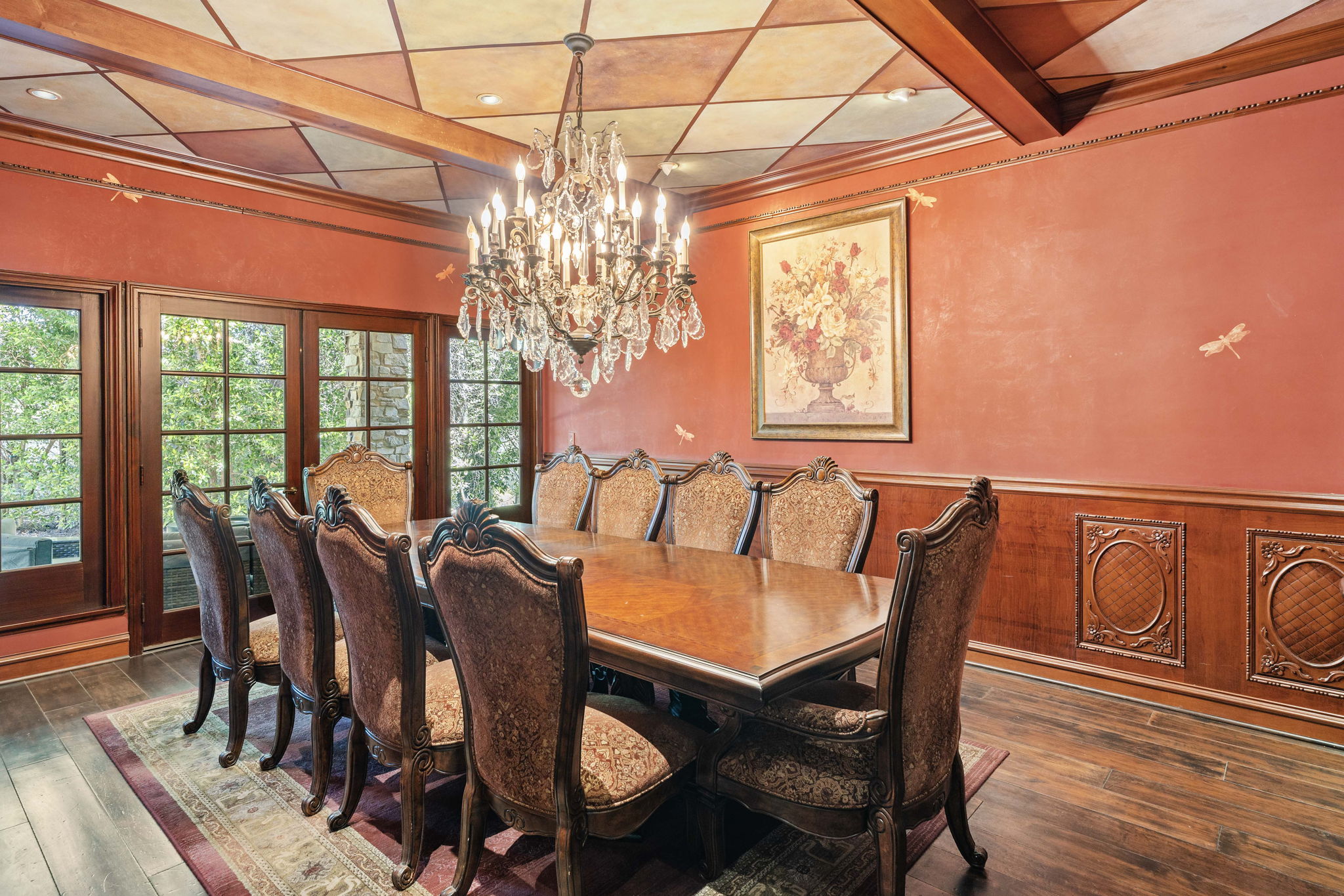 Detail view of the formal dining room at Chelsea Manor