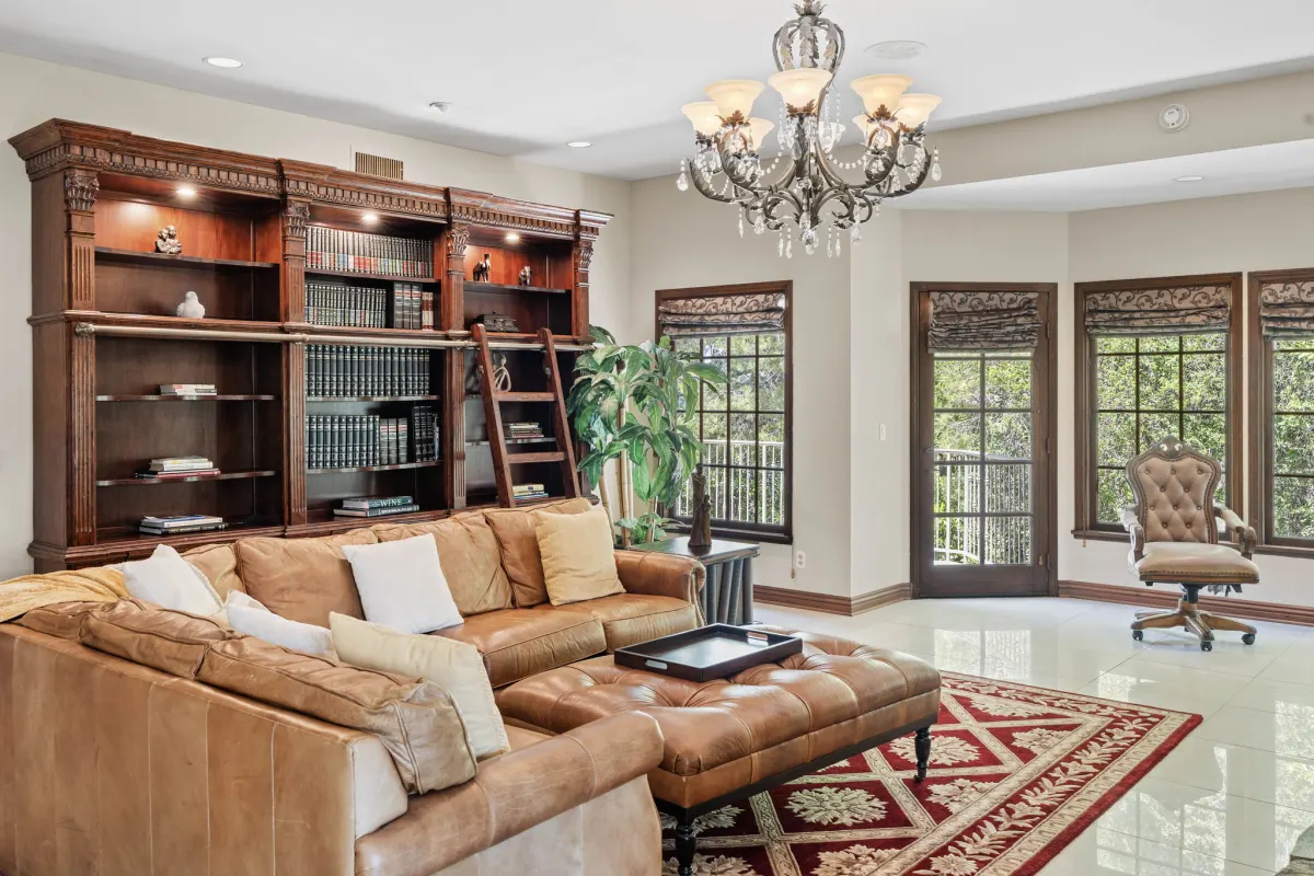 Library with floor-to-ceiling bookshelves